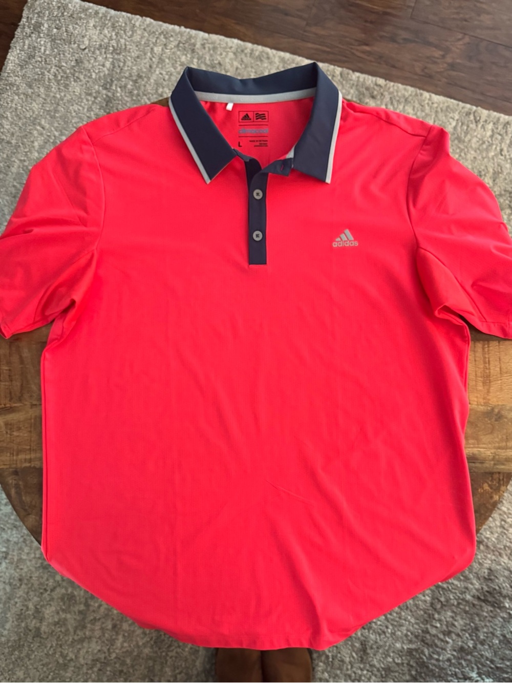 adidas Men’s Bright Red Polo with Navy Contrast Collar
